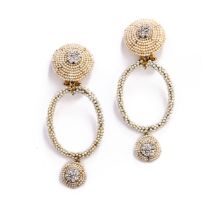 PAIR OF SEED PEARL AND DIAMOND PENDENT EARRINGS