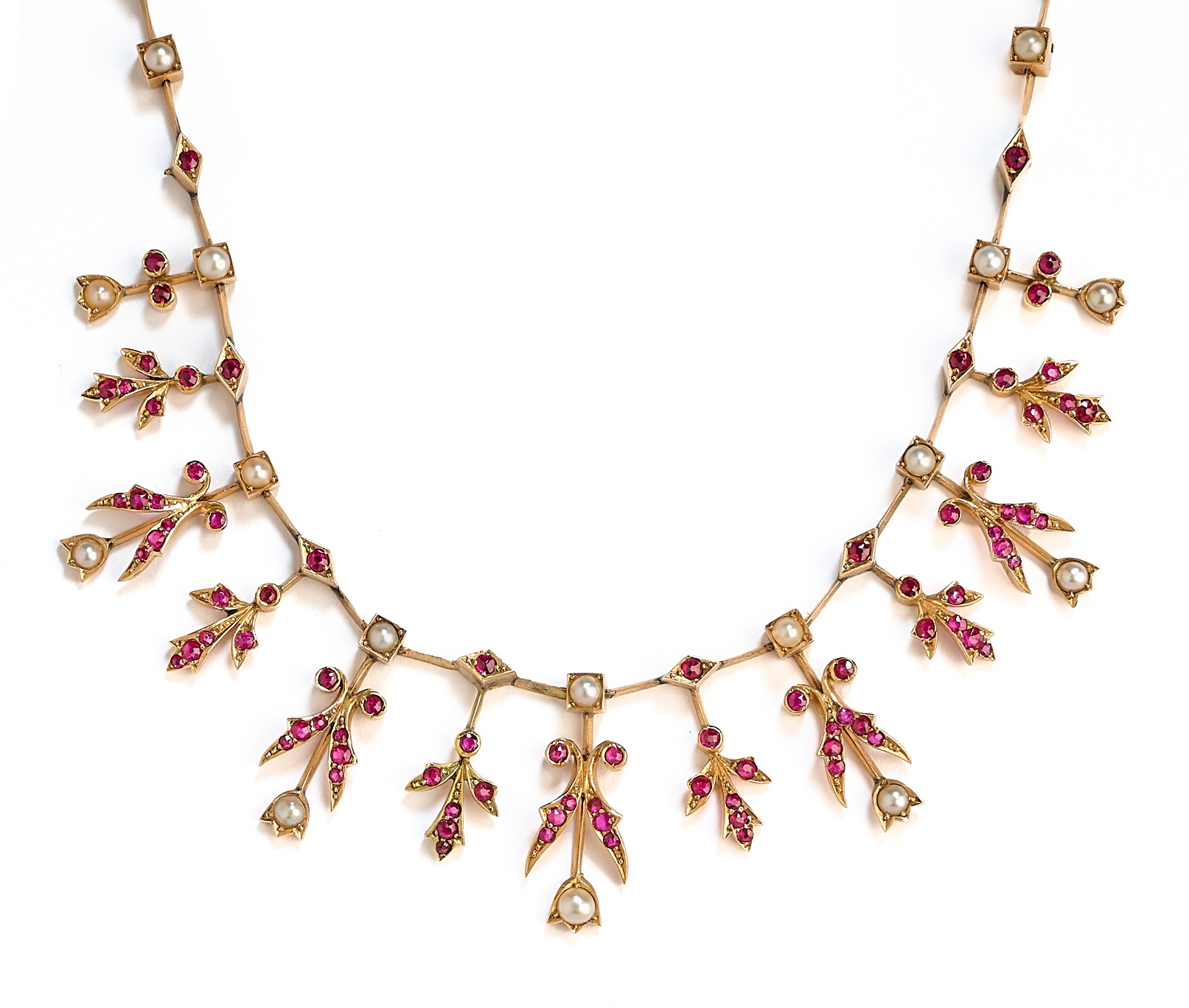 GOLD RUBY AND DIAMOND NECKLACE, 1890s