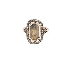 DIAMOND PORTRAIT MINIATURE RING, EARLY 19TH CENTURY AND LATER