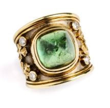 ELIZABETH GAGE: GOLD, PERIDOT AND DIAMOND 'TEMPLAR' RING, 1999