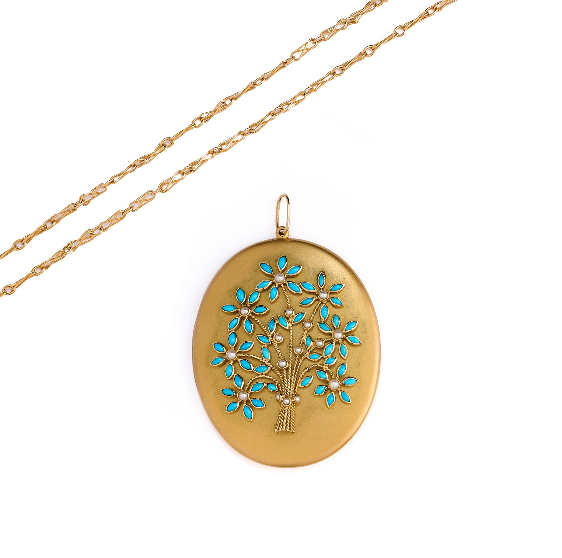 LONG CHAIN AND TURQUOISE LOCKET
