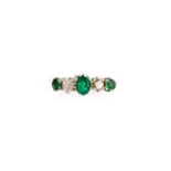 EMERALD AND DIAMOND HALF HOOP RING