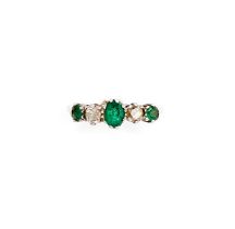 EMERALD AND DIAMOND HALF HOOP RING