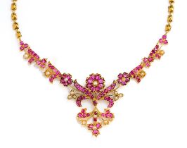 GOLD, RUBY AND SEED-PEARL NECKLACE, 1890s