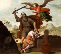 Scuola sivigliana, XVII secolo The sacrifice of Isaac Oil on canvas Canvas cm. 98,5x110. Framed