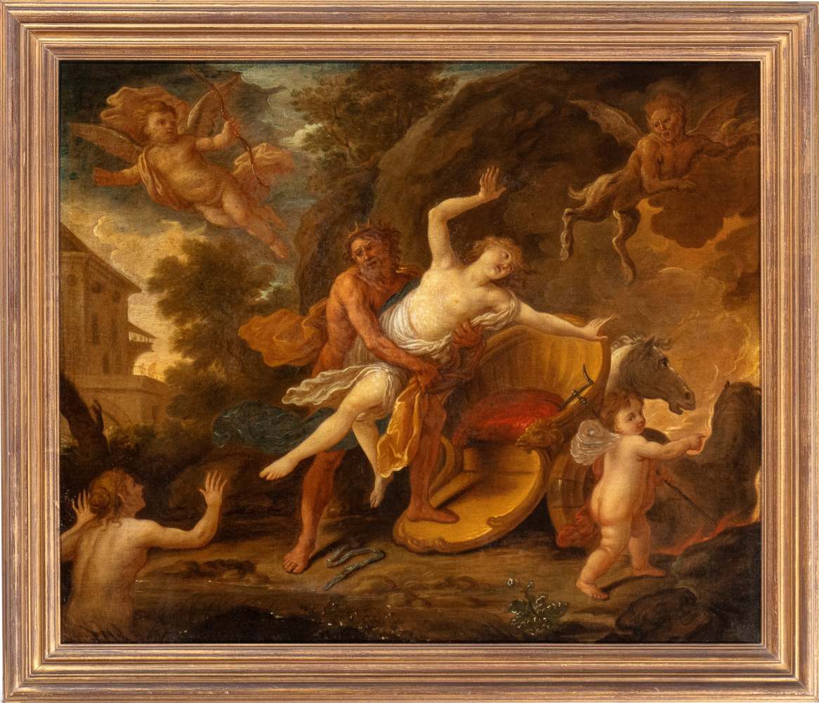 Artista napoletano, prima metà XVIII secolo Poseidon saves the nymph Amimon from a satyr Oil on - Image 2 of 3