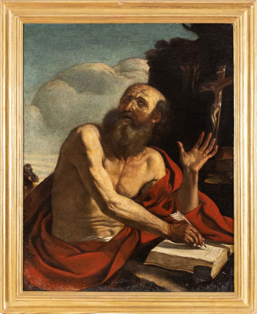 Giovanni Francesco Barbieri Guercino (cerchia di) Saint Jerome in the desert Oil on canvas Canvas - Image 2 of 5