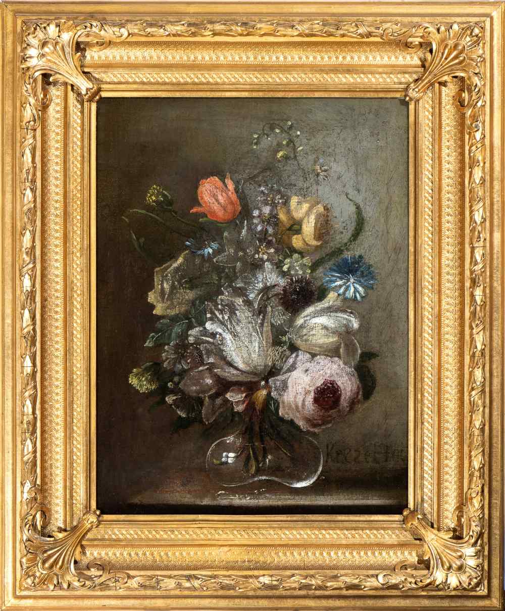 Peter van Kessel (attribuito a) Flower bouquet in a crystal vase Oil on canvas Canvas cm. 48x36,5. - Image 2 of 3