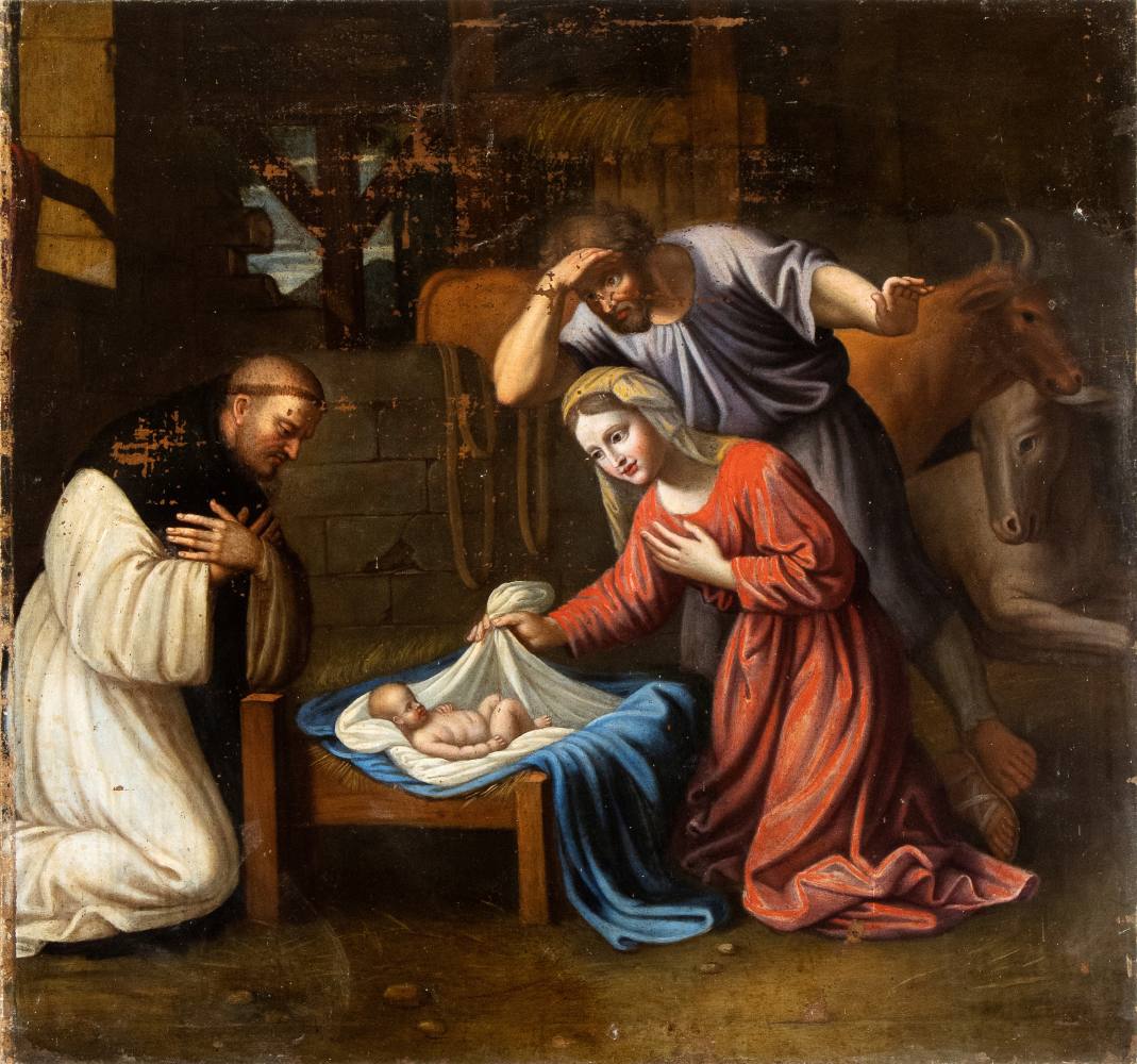 Artista centro-italiano, prima metà XVII secolo Nativity with Dominican friar Oil on canvas Canvas