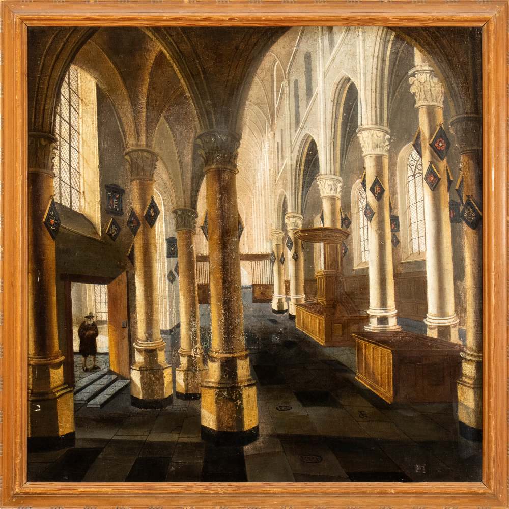 Artista olandese, XVIII secolo Dutch church interior Oil on canvas canvas cm. 82x82. Framed - Image 2 of 3