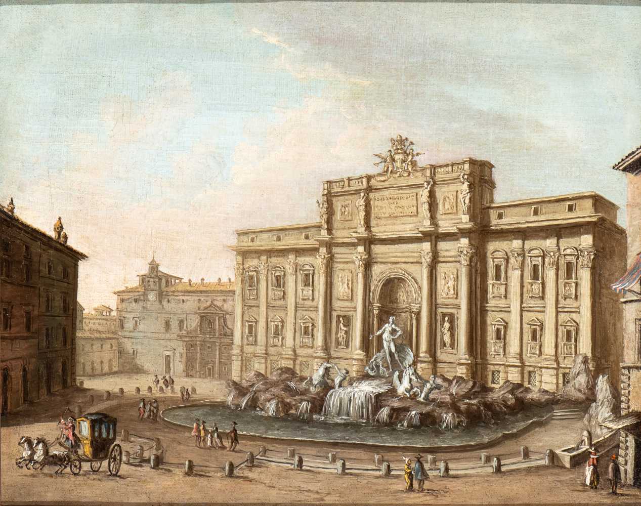 Artista attivo a Roma, XVIII secolo View of the Trevi Fountain Oil on canvas Canvas cm. 50x63.