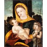 Artista veneto, prima metà XVI secolo Virgin with Child and Saint John the Baptist Oil on panel