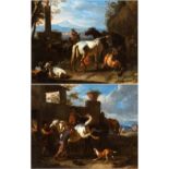 Pieter van Bloemen Lo Stendardo (attribuito a) a) Landscape with shepherdess, horses and herds; b)