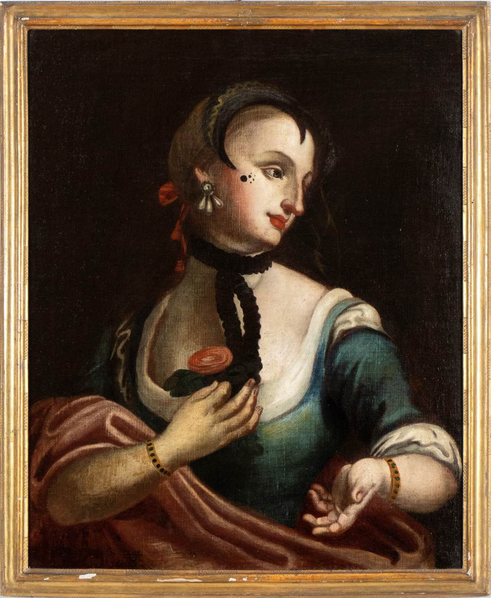 Artista veneto, fine XVIII - inizio XIX secolo Portrait of a lady holding a rose Oil on canvas - Image 2 of 3