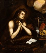 Domenico Robusti Tintoretto (seguace di) Penitent Magdalene Oil on canvas Canvas cm. 106,5x91.