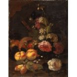 Artista attivo a Roma, seconda metà del XVII secolo Still life of flowers, peaches, plums and