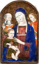 Matteo di Giovanni (seguace di) Madonna and Child with Two Saints Tempera on ribbed panel Panel