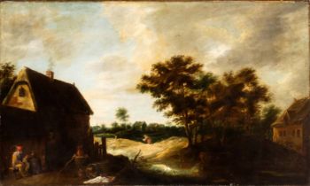 David Teniers Il Giovane (ambito di) Landscape with houses and peasants Oil on canvas Canvas cm.