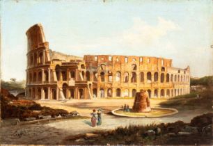 Ippolito Caffi (ambito di) View of the Colosseum Oil on canvas Canvas cm. 31,5x45,5. Framed the