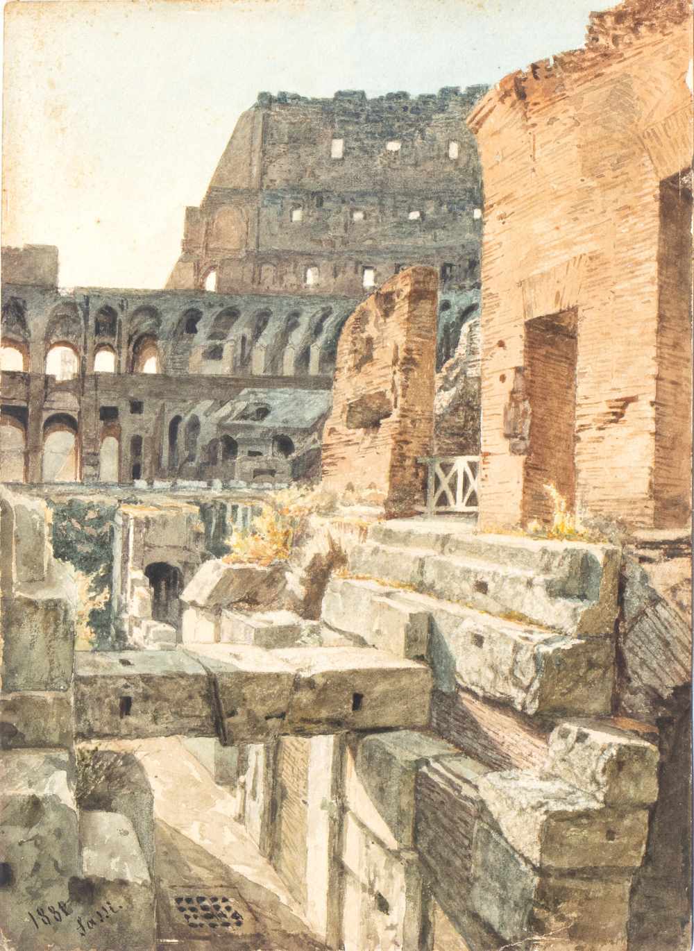 Pietro Sassi View of the interior of the Colosseum Watercolour on cardboard Cardboard cm. 36x26.