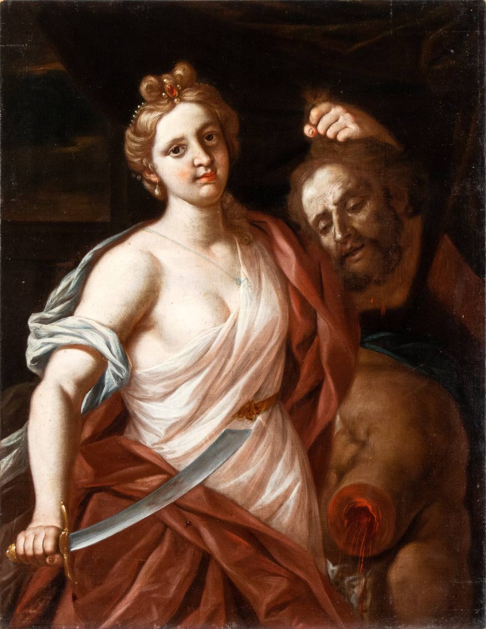 Artista bolognese, XVII secolo Judith with the head of Holofernes Oil on canvas Canvas cm. 105,