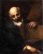 Gregorio Preti (attribuito a) Bearded man with book (Philosopher?) Oil on canvas Canvas cm. 82,5x64