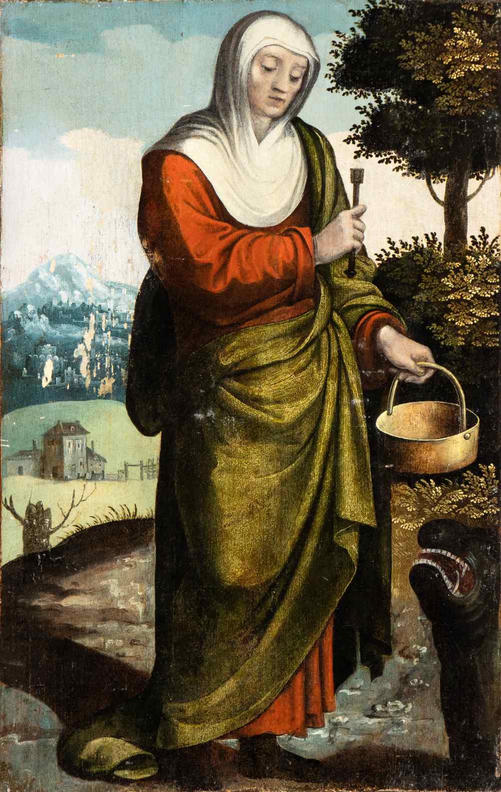 Scuola valenciana, XVI secolo Saint Martha of Bethany Oil on panel Panel cm. 67x42,5