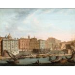 Artista attivo a Roma, XVIII secolo View of the Ripetta harbour Oil on canvas Canvas cm. 62x49.