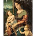 Francesco Brina (attribuito a) Madonna and Child with Saint John Oil on panel Panel cm. 90x73.