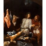 Artista fiammingo attivo in Italia, XVII secolo The Butcher's shop Oil on canvas Canvas cm. 192,