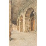 Adriano Cecchi Glimpse of the Colosseum's inner colonnade Pencil and watercoulor on brown paper