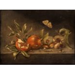 Artista attivo a Roma, XVII secolo Still life with chestnuts, pomegranates and butterfly Oil on