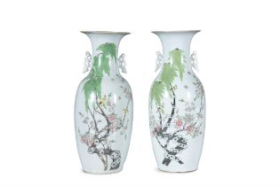 A PAIR OF CHINESE VASES, 19TH CENTURY, decorated with birds, insects amongst flowering boughs