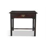 A GEORGE III MAHOGANY RECTANGULAR SIDE TABLE, fitted with frieze drawer, on square legs and