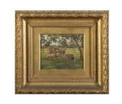 PETER NEUMANS Sheep in Pasture Oil on panel, 13.5 x 16.4cm Signed, inscribed 'Paris' and dated