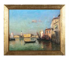 ITALIAN SCHOOL 20TH CENTURY Venice at Sunset Oil on board, 38.5 x 48.5cm Signed indistinctly