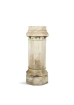 A LARGE EARTHENWARE CHIMNEY TOP PIPE, 20TH CENTURY, of hexagonal form, with moulded top and