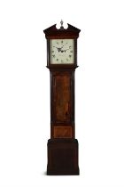 A LATE 19TH CENTURY INLAID LONGCASE CLOCK, SIGNED BUCHANAN the head with broken swan neck