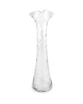 A GLASS VASE with out turned wavy rim, the tall upright body of tapering form, 64cm high