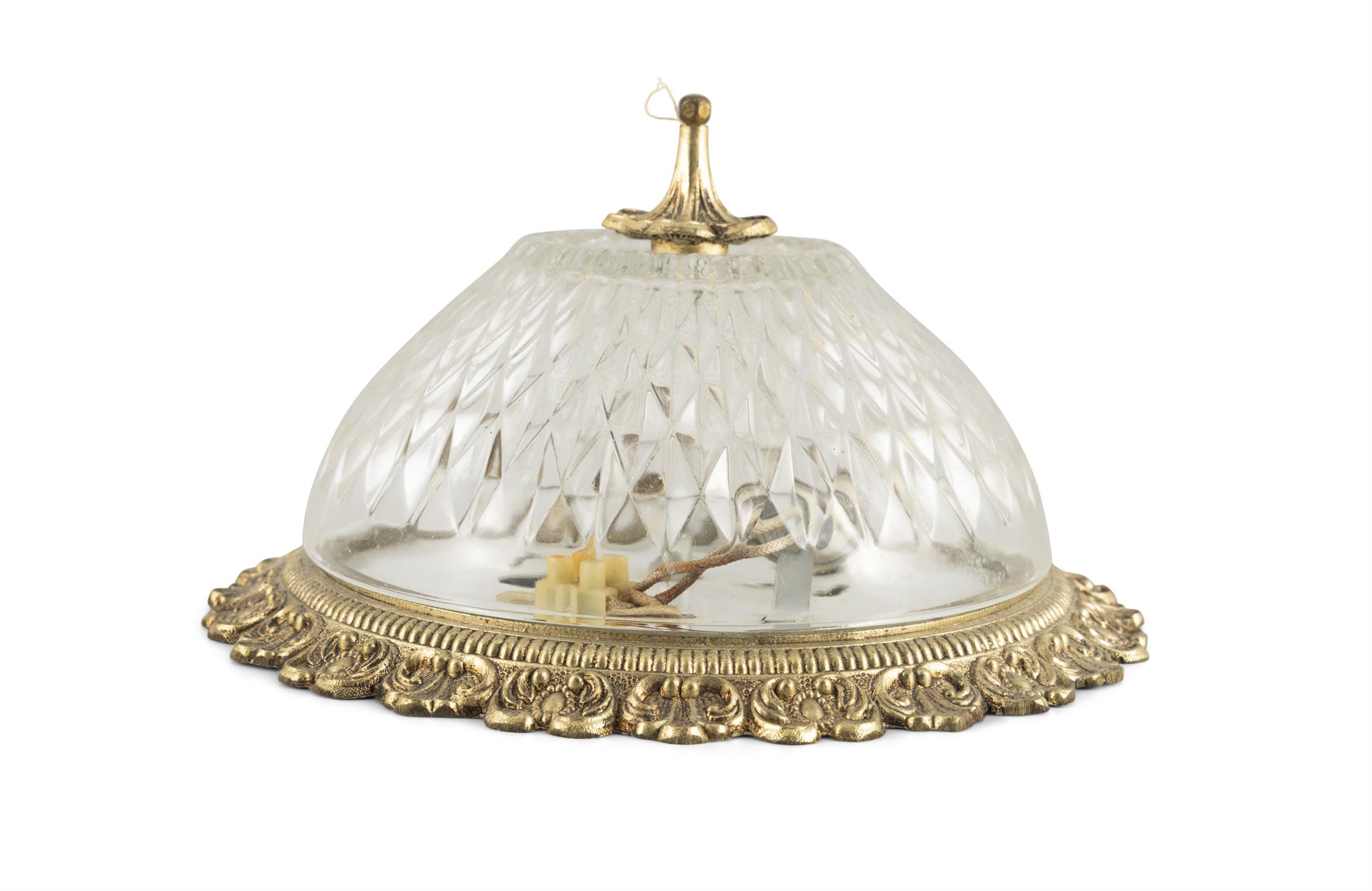 A PAIR OF CIRCULAR MOULDED GLASS BOWL-SHAPED CEILING LIGHTS, with gilt metal mounts, - Image 2 of 3