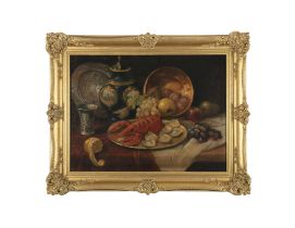 H. MÖHKER (EARLY 20TH CENTURY) Still Life with a Lobster, Fruit, Copper Bowl, Salver,