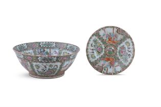 A CHINESE EXPORT CANTON DISH, AND A LARGE CANTON BOWL 15cm high, 37cm diameter