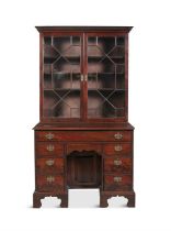 A GEORGE III MAHOGANY SECRETAIRE BOOKCASE with Greek key cornice above twin astragal glazed