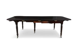 AN UNUSUAL GEORGE IV MAHOGANY EXTENDING DINING TABLE of rectangular form with drop leaf ends