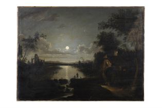 STYLE OF WILLIAM PETHER Moonlit River Landscape Oil on canvas, 51 x 68.5cm Unframed