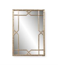 A GILTWOOD FRAMED RECTANGULAR MIRROR, C.1920 simulating bamboo, the plain glass plate with