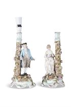 A PAIR OF LATE 19TH CENTURY SITZENDORF FIGURAL CANDLESTICKS