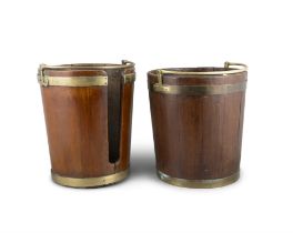 A 19TH CENTURY MAHOGANY PLATE BUCKET AND PEAT BUCKET, of tapering circular form,