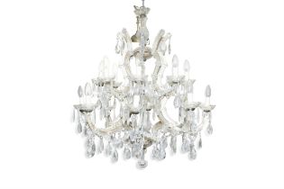 A PAIR OF SIXTEEN BRANCH MOULDED AND CUT GLASS CHANDELIERS IN THE VENETIAN STYLE fitted with