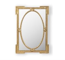 AN EDWARDIAN GILTWOOD AND GESSO COMPARTMENTED MIRROR, IN THE CLASSICAL STYLE the rectangular